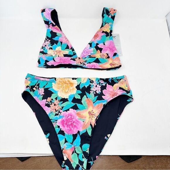 Billabong Tropic Time Reversible Floral High Waist Bikini Set XL - Picture 1 of 7